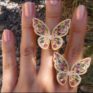 Fashion 14KT Gold Plated RAINBOW BUTTERFLY RING